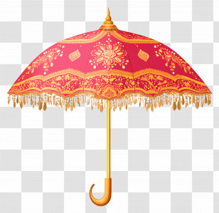 Haldi Ceremony - Decorative Red And Gold Umbrella Transparent PNG