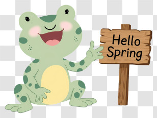 Frog Hello Spring - Green Frog Welcoming Spring Transparent PNG