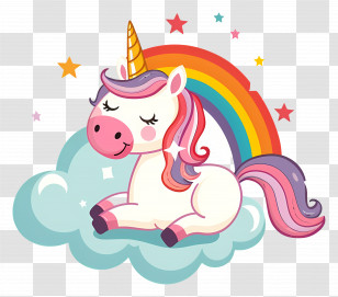 Cute Unicorn On Rainbow - Cute Unicorn On A Rainbow Illustration Transparent PNG