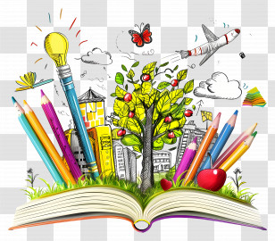 School Book - Creative Drawing With Pencils Transparent PNG