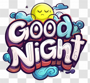 Good Night - Good Night Typography Design With Moon Transparent PNG