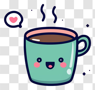 Cartoon Mug - Cute Teal Coffee Cup With Kawaii Face Transparent PNG