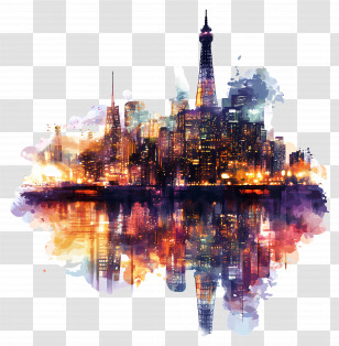 City Of Lights - Colorful Cityscape At Night Transparent PNG