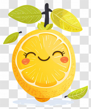 Lemon Kawaii - Smiling Yellow Lemon Slice Cartoon Transparent PNG