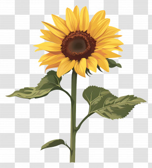 Sunflowers - Yellow Sunflower With Stem Illustration Transparent PNG