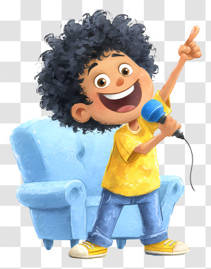 Cheerful Child Singing - Joyful Boy Singing With Microphone Transparent PNG