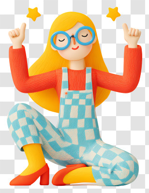 Girl Thumbs Up - Cute Blonde Girl With Stars Transparent PNG