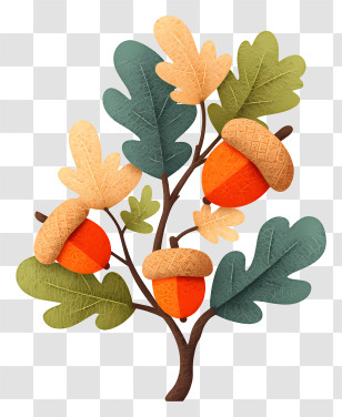 Acorn Branch - Autumn Acorns And Leaves Transparent PNG