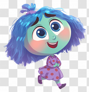 Envy - Blue-haired Cartoon Girl In Polka Dot Dress Transparent PNG