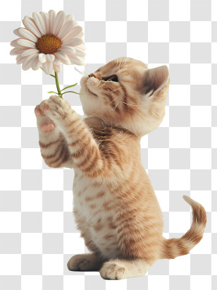 Cat Playing Flowers - Cute Kitten Holding A Daisy Flower Transparent PNG