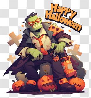 Happy Halloween Zombie - Halloween Monster With Pumpkins Transparent PNG