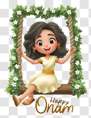 Happy Onam Text - Happy Onam With Girl On Swing Transparent PNG