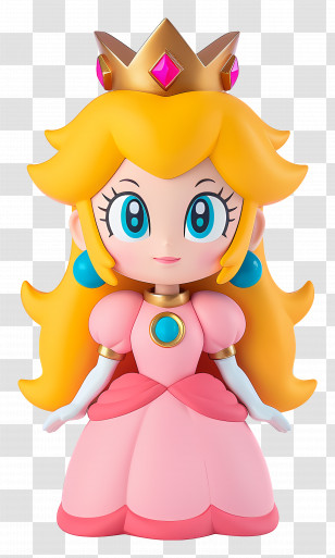 Princess Peach - Cartoon Princess In Pink Dress And Crown Transparent PNG