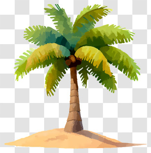 Watercolor Coconut Tree - Tropical Palm Tree On Sandy Beach Transparent PNG