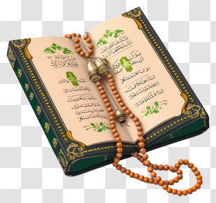 Realistic 3d Holy Book Of Koran And Pray Beads - Open Quran With Prayer Beads Transparent PNG