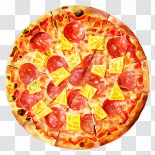 Hawaiian Pizza - Pepperoni And Pineapple Pizza Design Transparent PNG