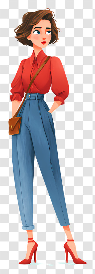 Woman Wearing Red Blouse - Stylish Woman In Red Outfit Transparent PNG