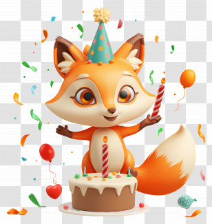Animal - Cartoon Fox Birthday Celebration With Cake Transparent PNG
