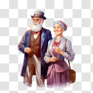 Uncle And Aunt Day - Elderly Couple In Vintage Clothing Illustration Transparent PNG