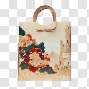 Paper Bag - Decorative Beige Floral Gift Bag Illustration Transparent PNG