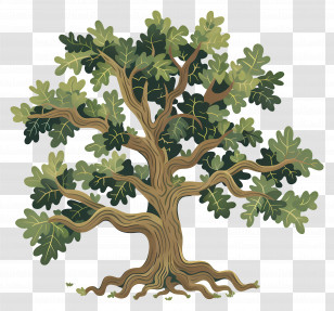 Oak Tree - Cartoon Oak Tree Illustration With Lush Green Leaves Transparent PNG