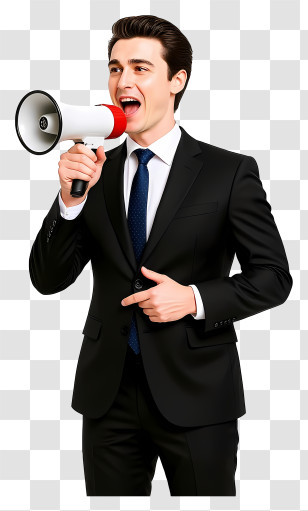 Businessman Shouting With Megaphone - Businessman Pointing With Megaphone Transparent PNG