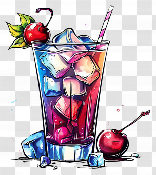 Tropical Alcoholic Cocktail - Refreshing Cherry-Infused Drink Artwork Transparent PNG