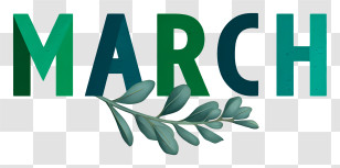 March - March Text With Leaf Accent Transparent PNG