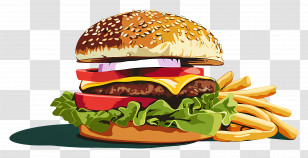 Animated Burger - Juicy Cheeseburger With Crispy Fries Transparent PNG