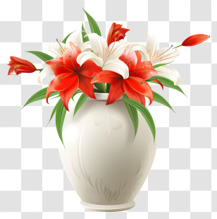 Funeral - Beautiful Red And White Flowers In A Vase Transparent PNG