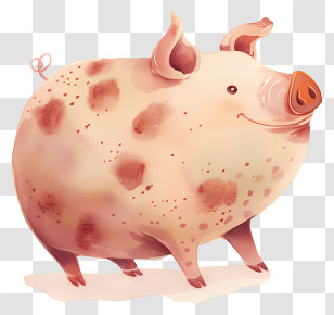 Watercolor Pig - Cute Spotted Pig On Farm Transparent PNG
