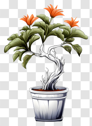 Bonsai Plant - Potted Plant With Orange Flowers Transparent PNG