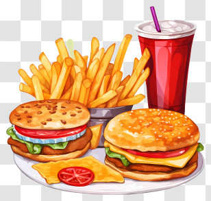 Food - Fast Food Meal With Burgers And Fries Illustration Transparent PNG