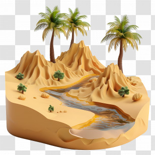 Desert Oasis - Desert Landscape With Palm Trees And River Transparent PNG