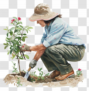 Gardening Exercise Day - Gardener Planting Flowers In The Garden Transparent PNG