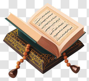 Holy Book Of Koran And Pray Beads Emoji - Opened Quran Book With Beads Transparent PNG