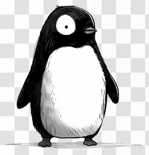 Penguin - Quirky Black And White Penguin Drawing Transparent PNG