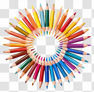 Colored Pencils - Circular Arrangement Of Rainbow Colored Pencils Transparent PNG