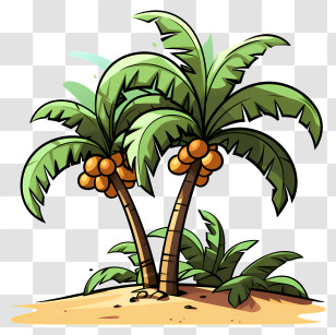 Doodle Style Coconut Tree - Tropical Coconut Palm Tree Illustration Transparent PNG