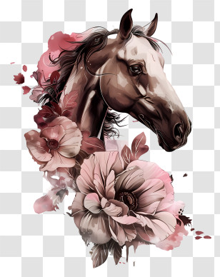Horse - Artistic Horse With Floral Design Transparent PNG