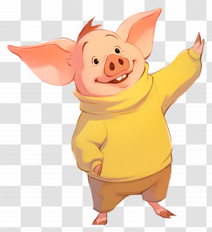Cute Piglet - Happy Cartoon Pig In Yellow Sweater Transparent PNG