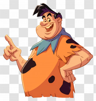 Fred Flintstone - Cartoon Character Pointing With Orange Outfit Transparent PNG