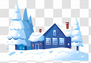 World Snow Day - Snow-Covered Blue House In Winter Transparent PNG