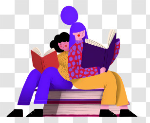 Reading - Two Readers On Giant Books Transparent PNG