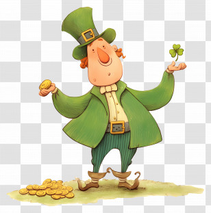 Irish Man Holding Coins - Leprechaun With Coins And Clover Transparent PNG