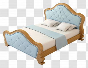 Cartoon Bed - Elegant Wooden Bed With Blue Upholstery Transparent PNG