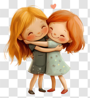 Best Friends - Two Girls Hugging Cartoon Transparent PNG