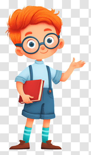 Schoolboy Ready For School - Orange-haired Schoolboy With Book Transparent PNG