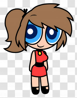 Powerpuff Girls - Cartoon Girl Character With A Brown Ponytail Transparent PNG