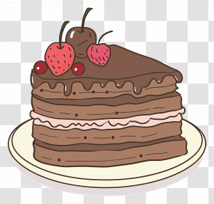 Chocolate Cake - Chocolate Cake Slice With Cherries Illustration Transparent PNG